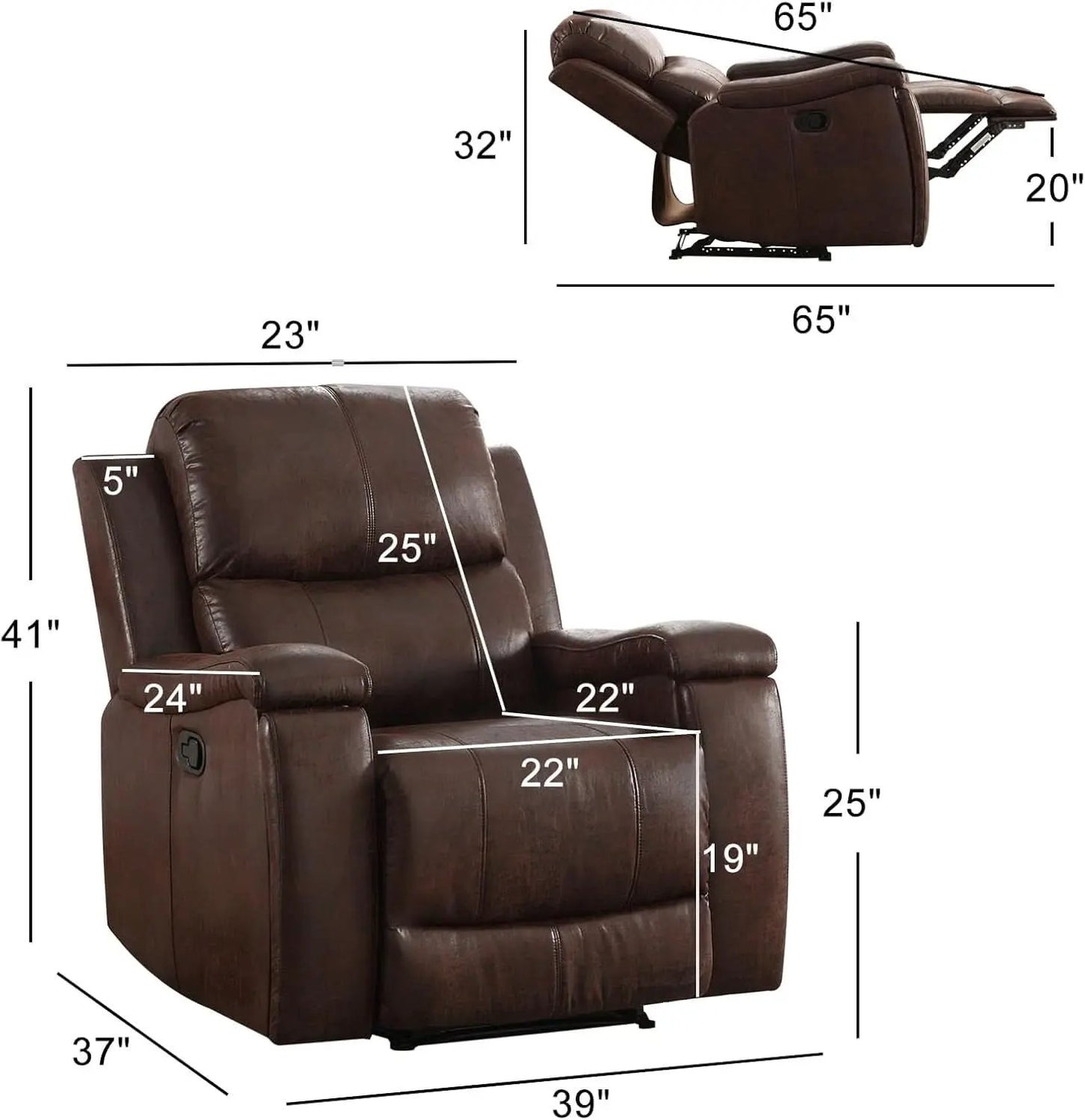 Leather Recliner Chair Red Brown With Concealed Cup Holders from PriceLows™