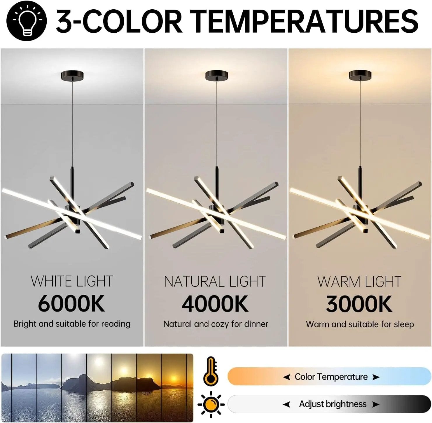 Black 31.5 Inch Modern Sputnik LED Chandelier Lighting from PriceLows™