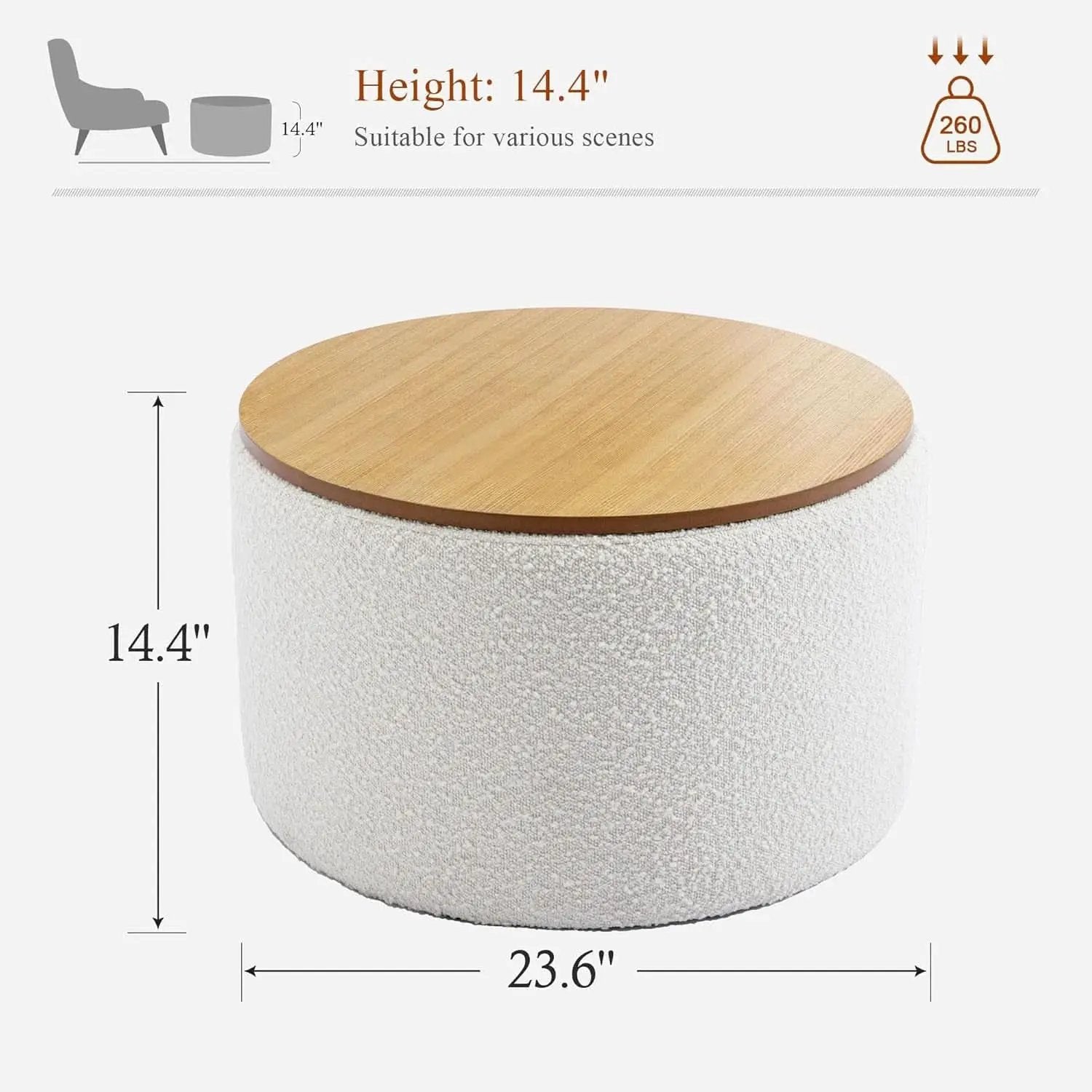Circular Storage Ottoman With Wooden Lid Upholstered from PriceLows™