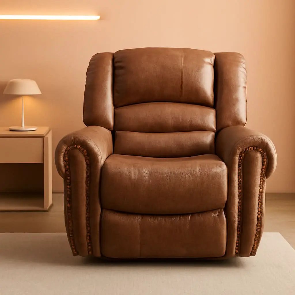 Classic Leather Arm Recliner Chair With Wooden Frame from PriceLows™