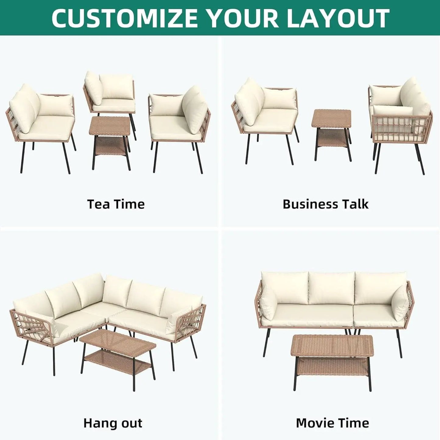 L Shape Outdoor Couch Set with Thick Cushions from PriceLows™