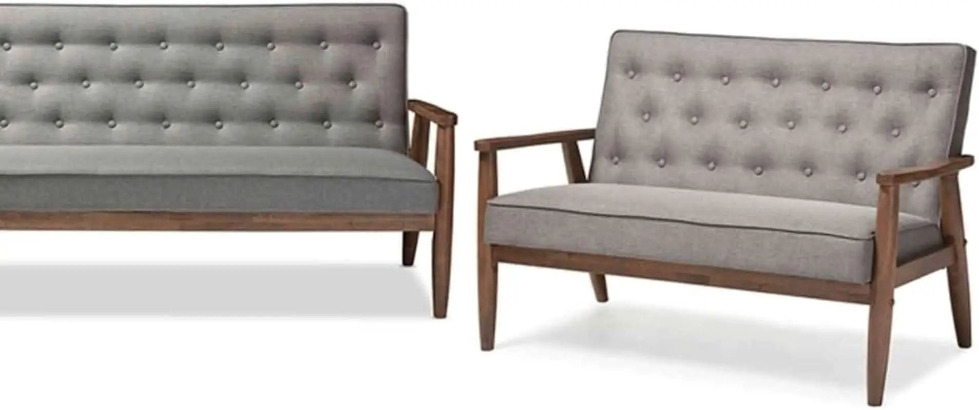 Grey 3 Piece Mid Century Modern Fabric Sofa Set Living Room from PriceLows™