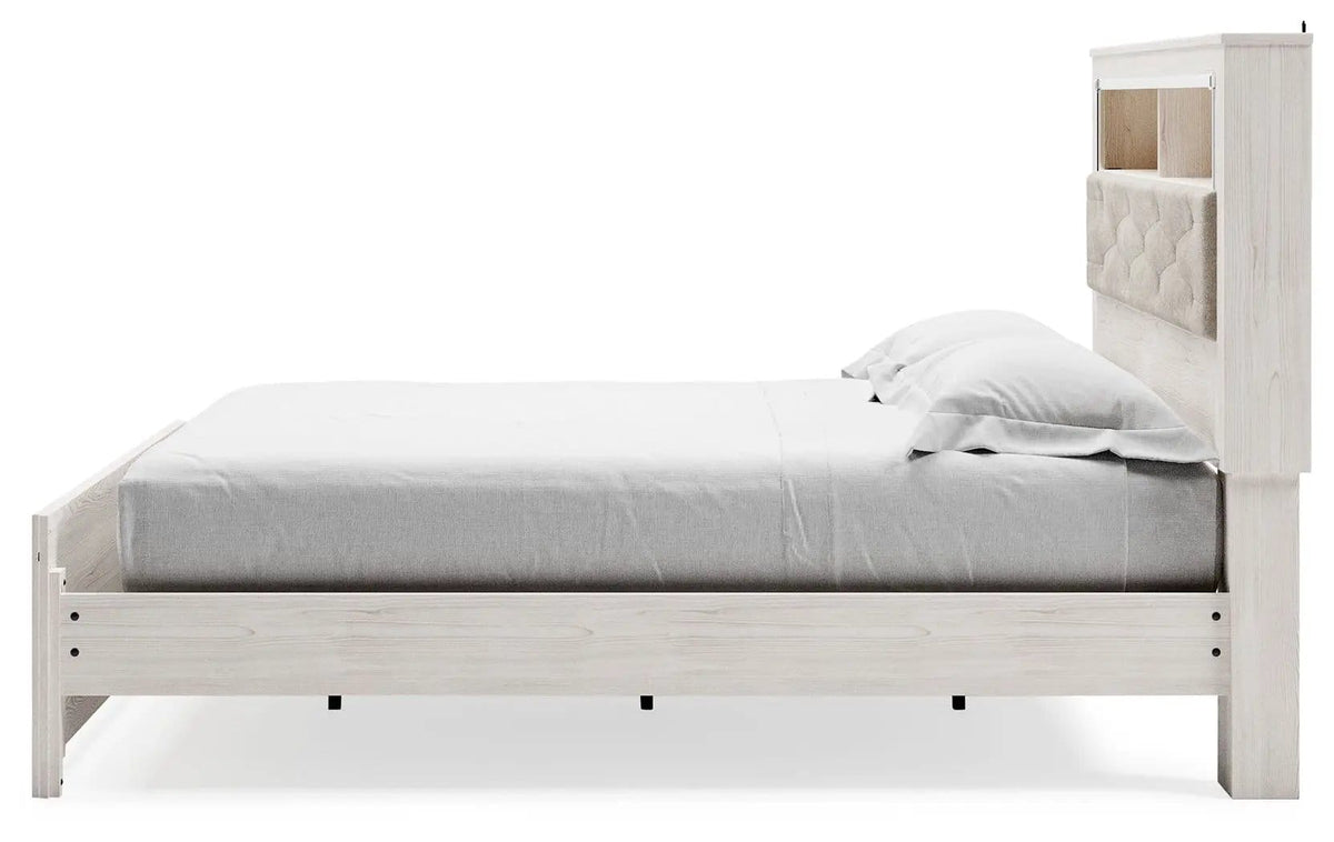 Altyra King Bookcase Panel Bed | Storage Bed | Engineered Wood & Polyester | White