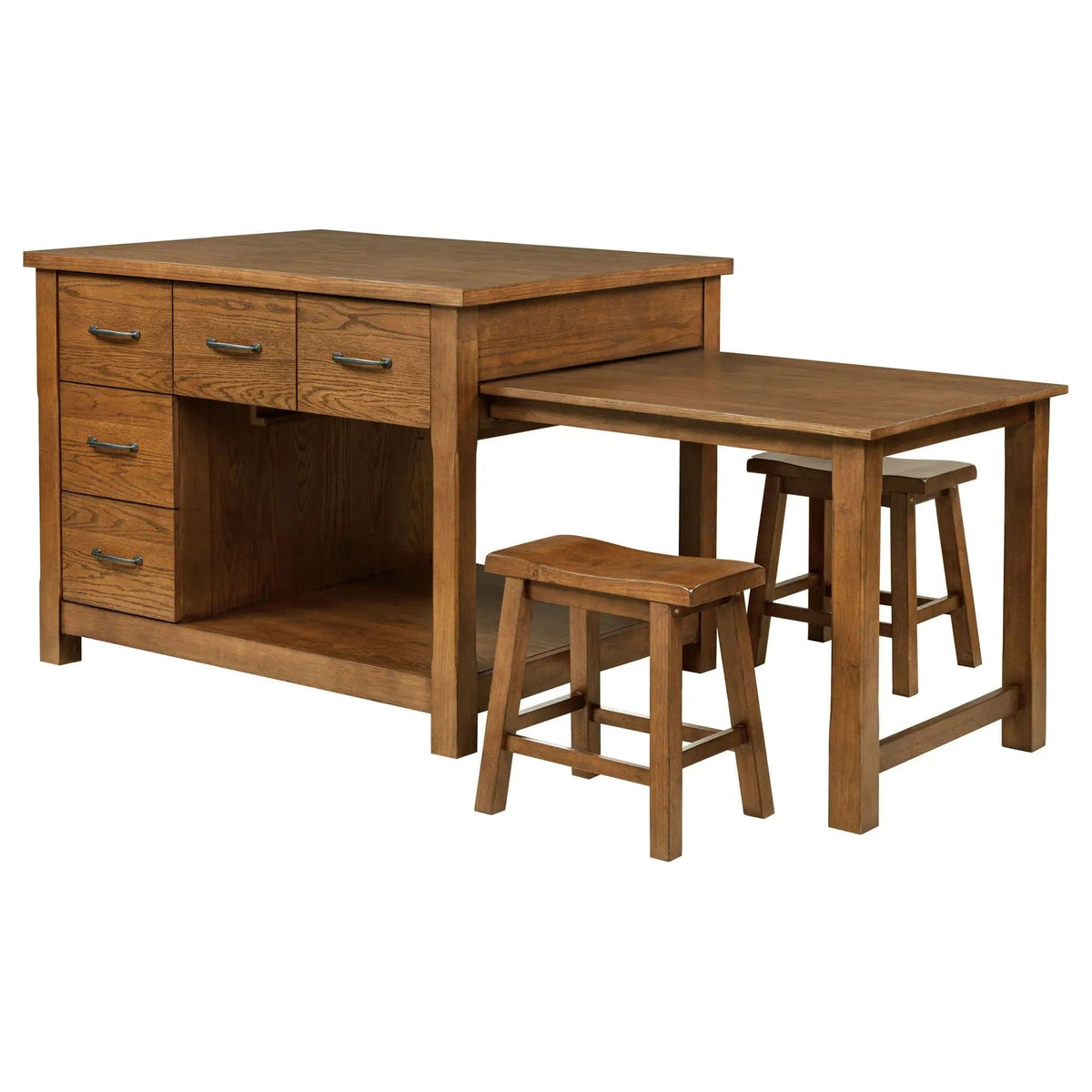Mayfair 3-piece Kitchen Island with Extension Table Dark | 3-Piece Set | Dining Room Furniture | Oak