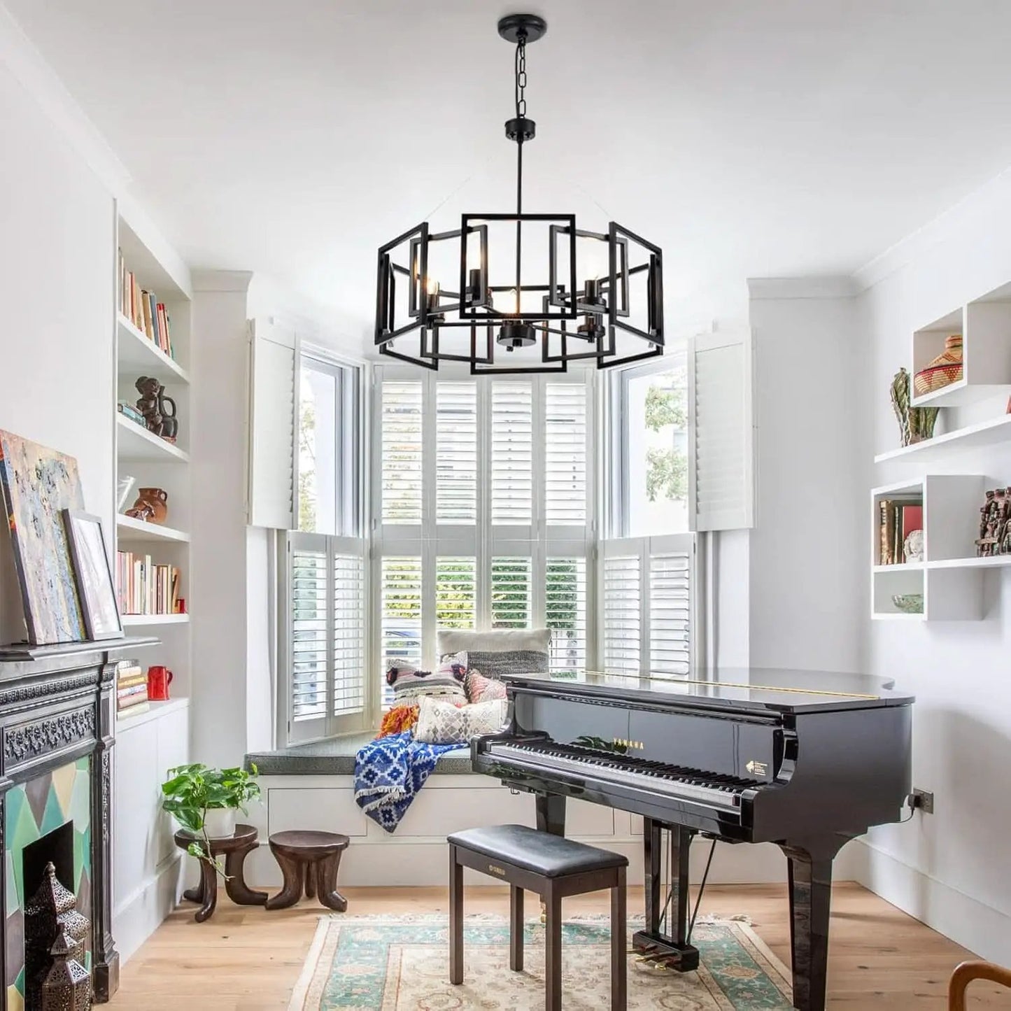 Industrial Style Five Light Matte Black Pendant Chandelier from PriceLows™