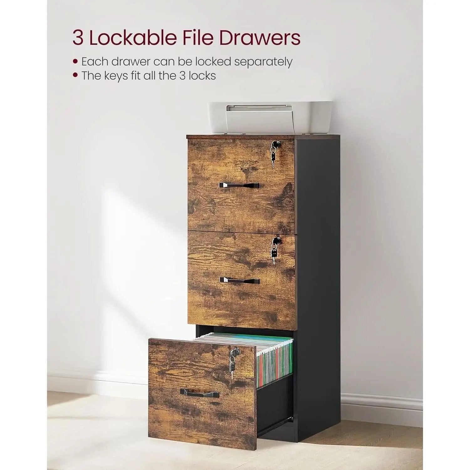 Brown Filing Cabinet With Lock And Printer Stand For Office from PriceLows™