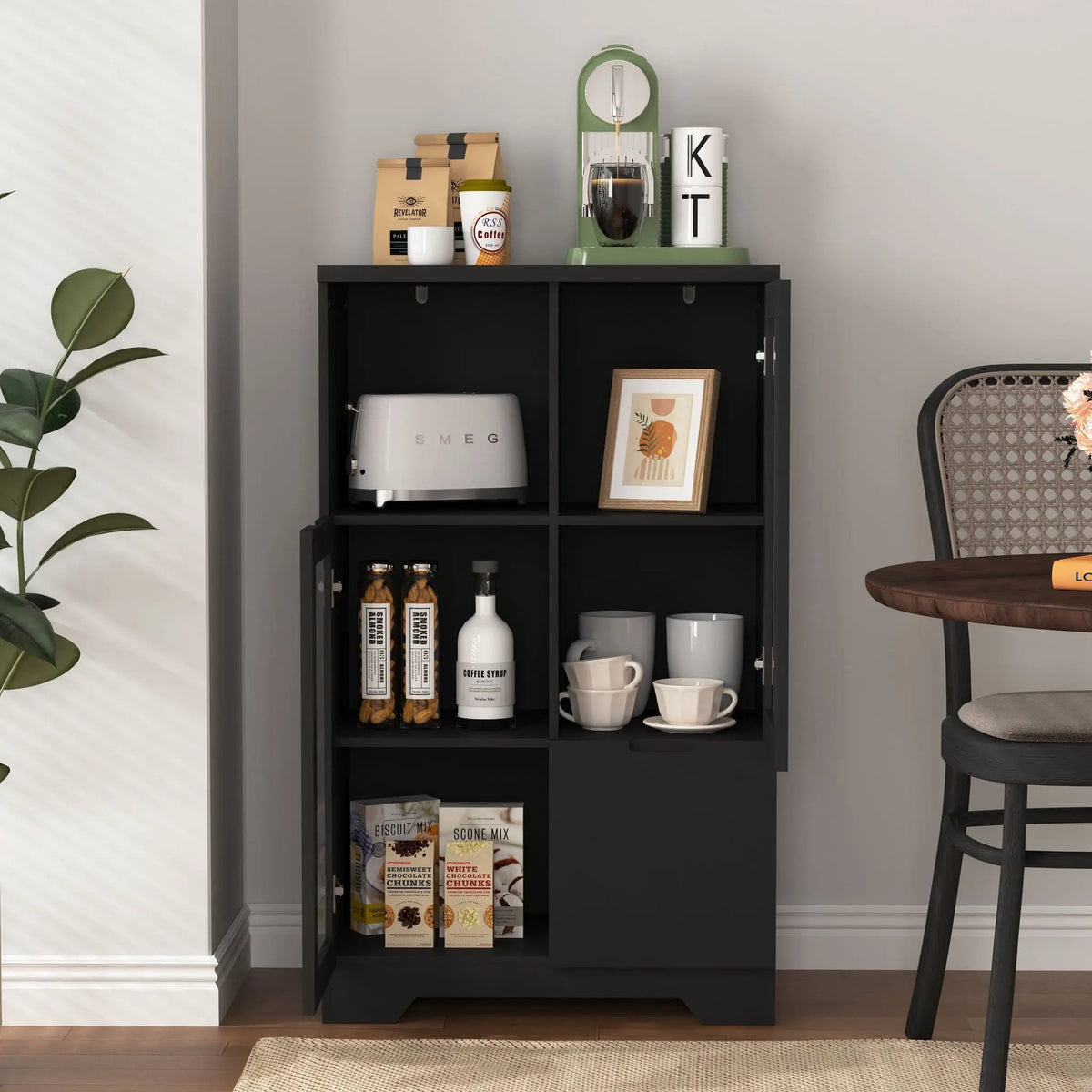 Modern Storage Cabinet | Adjustable Shelves | Double Glass Doors | Gray