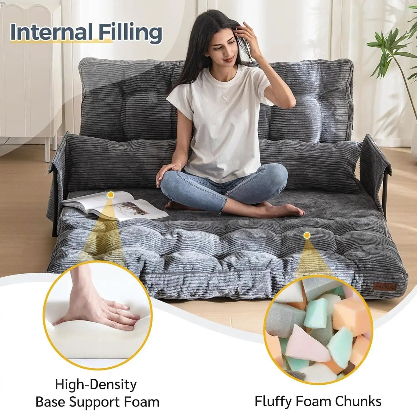 Customizable Dark Grey Floor Sofa Bed With Five Position Adjustment from PriceLows™