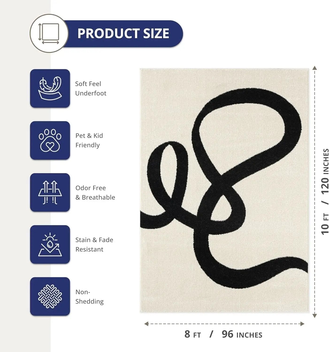 Beige Black Abstract Area Rug 8 By 10 Modern Curved Line from PriceLows™