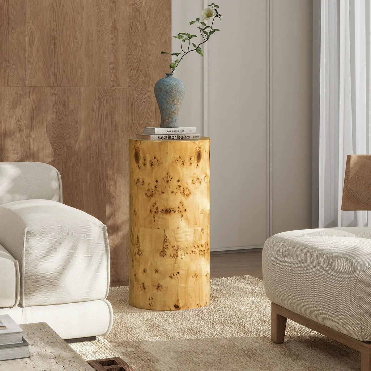 Nebula Pillar Side Table | Burl Wood Veneer | 29.5 Inch Height | Side Table Or Plinth