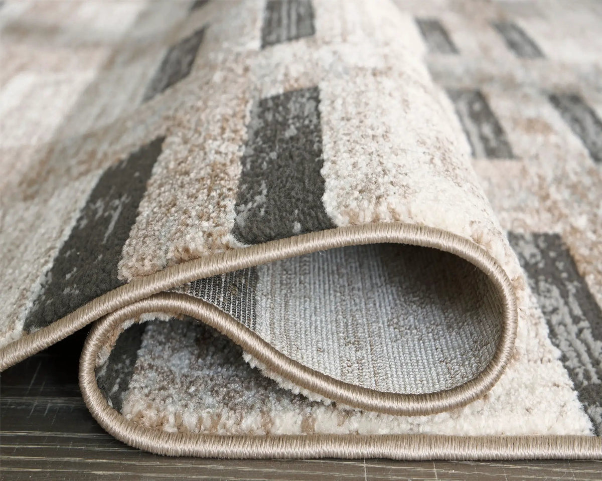 Alstone Area Rug | 94.5 x 119 Inch | Chunky Stripe Design | Neutral Palette