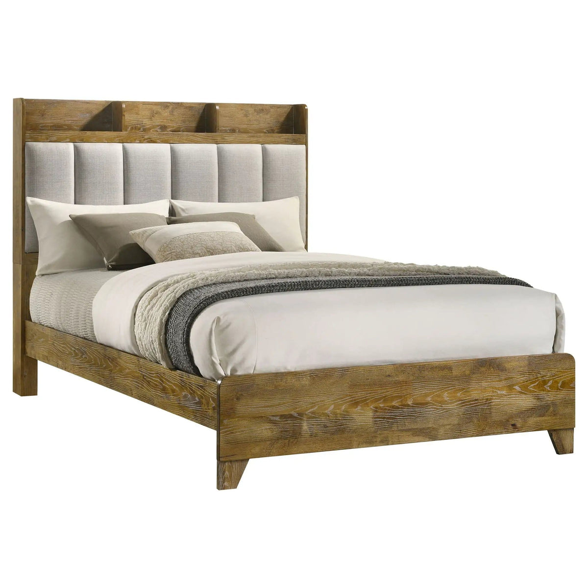 Henderson 57-inch Eastern King Bookcase Panel Bed Medium | 79.25 x 87.5 x 56.75 in | Wood | Oak