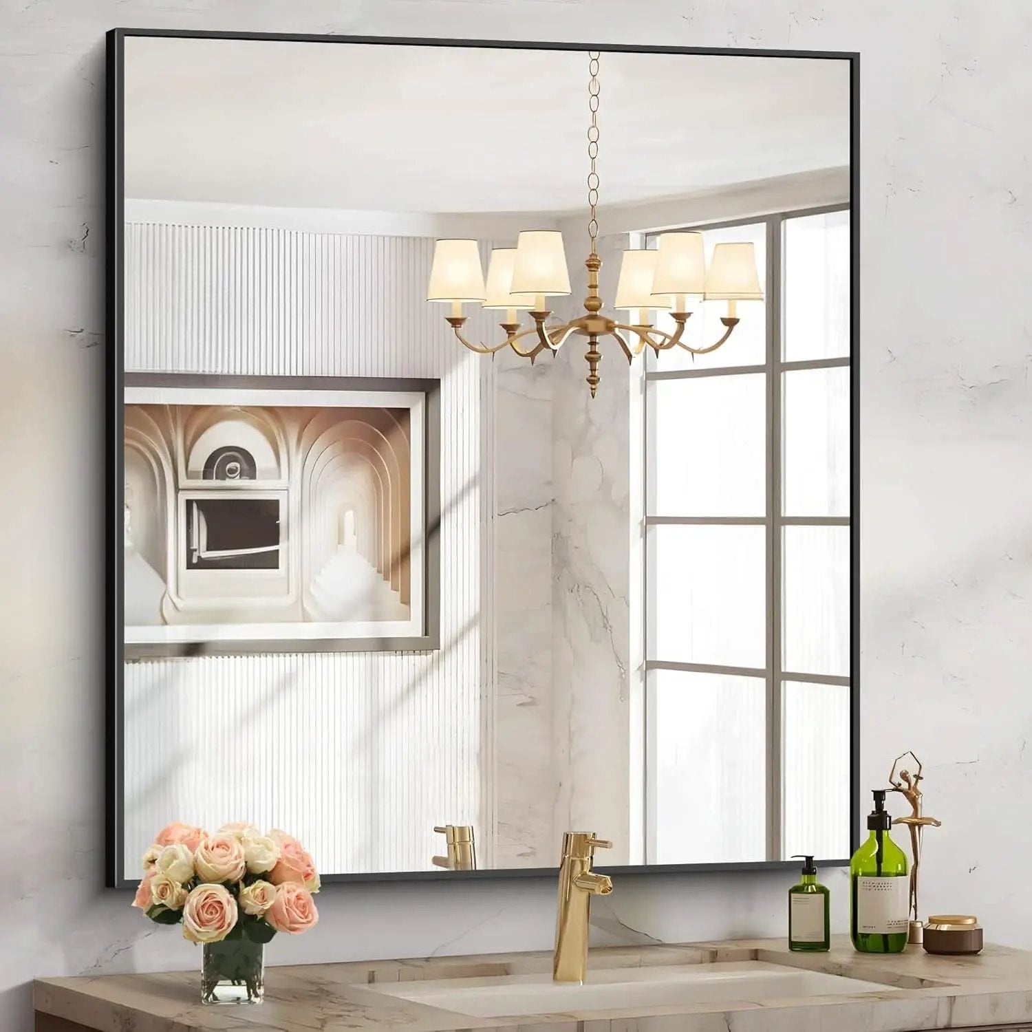 36x40 Black Wall Mirror With Horizontal Or Vertical Mount from PriceLows™