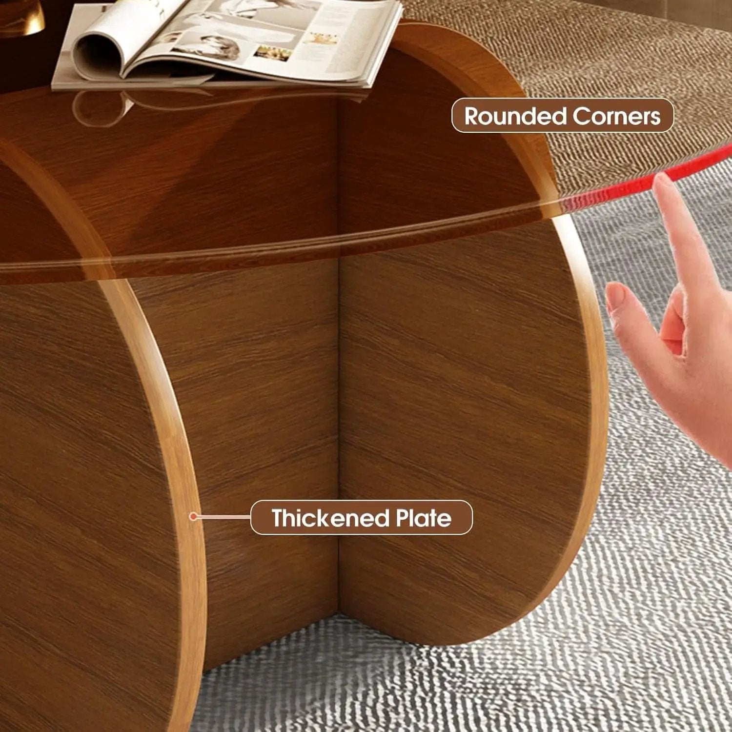 Contemporary Circular Glass Coffee Table Wooden Legs from PriceLows™