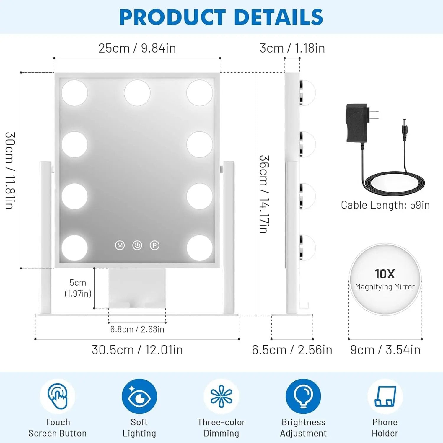 Lighted Makeup Vanity Mirror 14 Inch With 3 Color Modes from PriceLows™