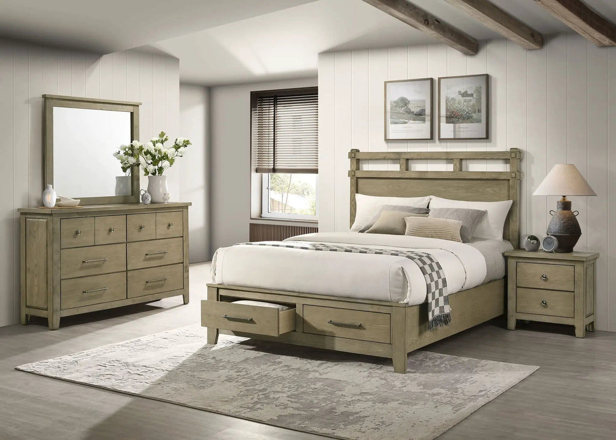 Hazlewood 4-piece Queen Bedroom Set Vineyard | 4-Piece Set | Rubberwood & Engineered Wood | Oak