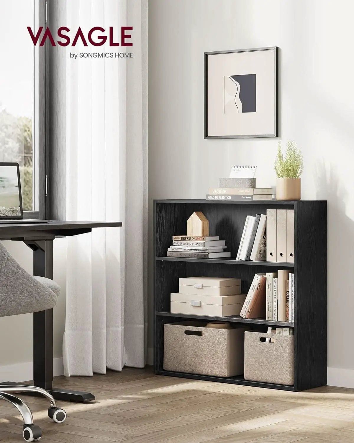 Vasagle Custos 3 Tier Ebony Bookshelf With Adjustable Shelves from PriceLows™