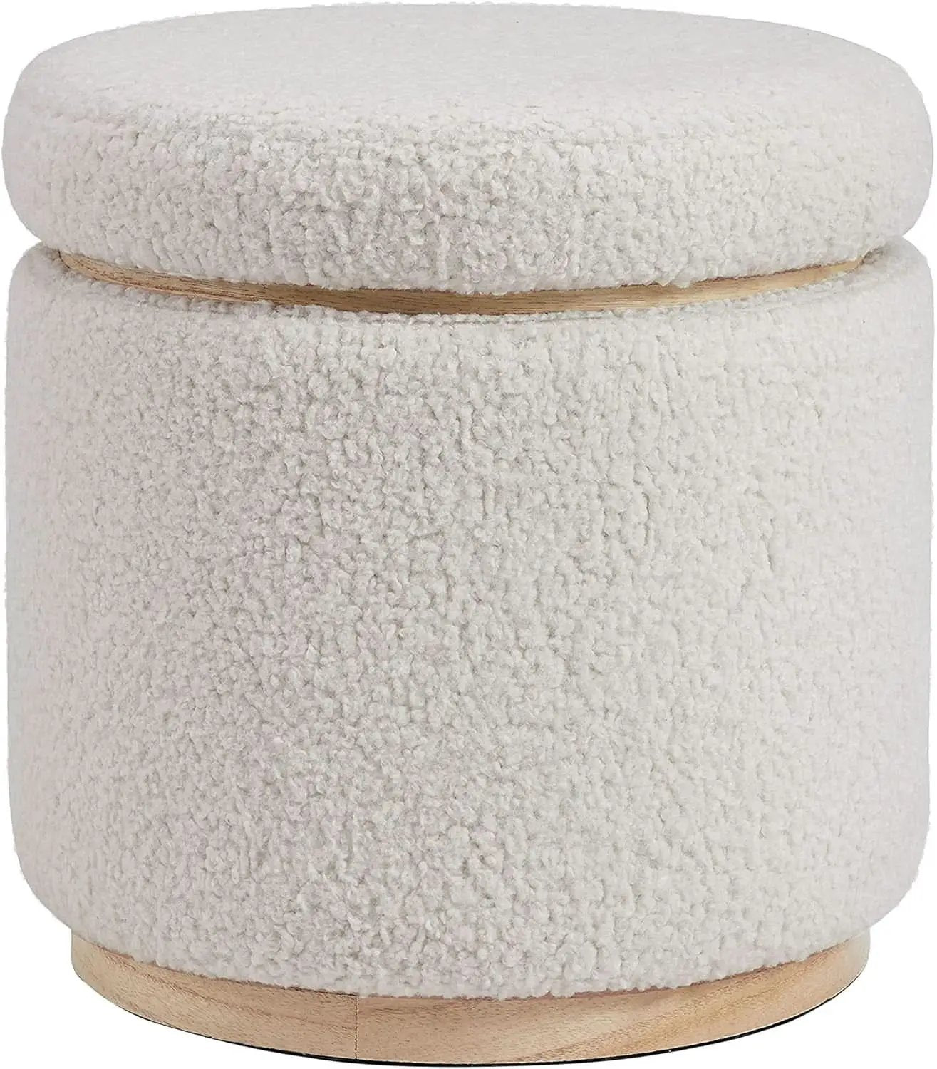 Cream Sherpa Deluxe Storage Ottoman Solidwood Base from PriceLows™