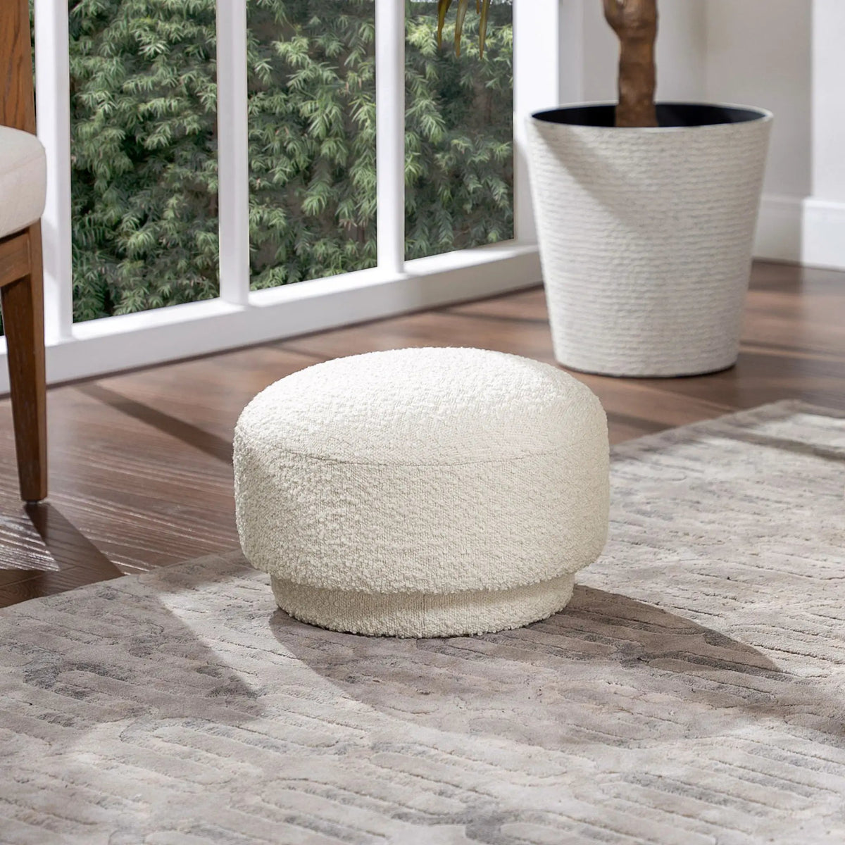 Fuji Mushroom Footstool Ottoman | Faux Shearling Upholstery | 15 Inch Diameter | Compact Size