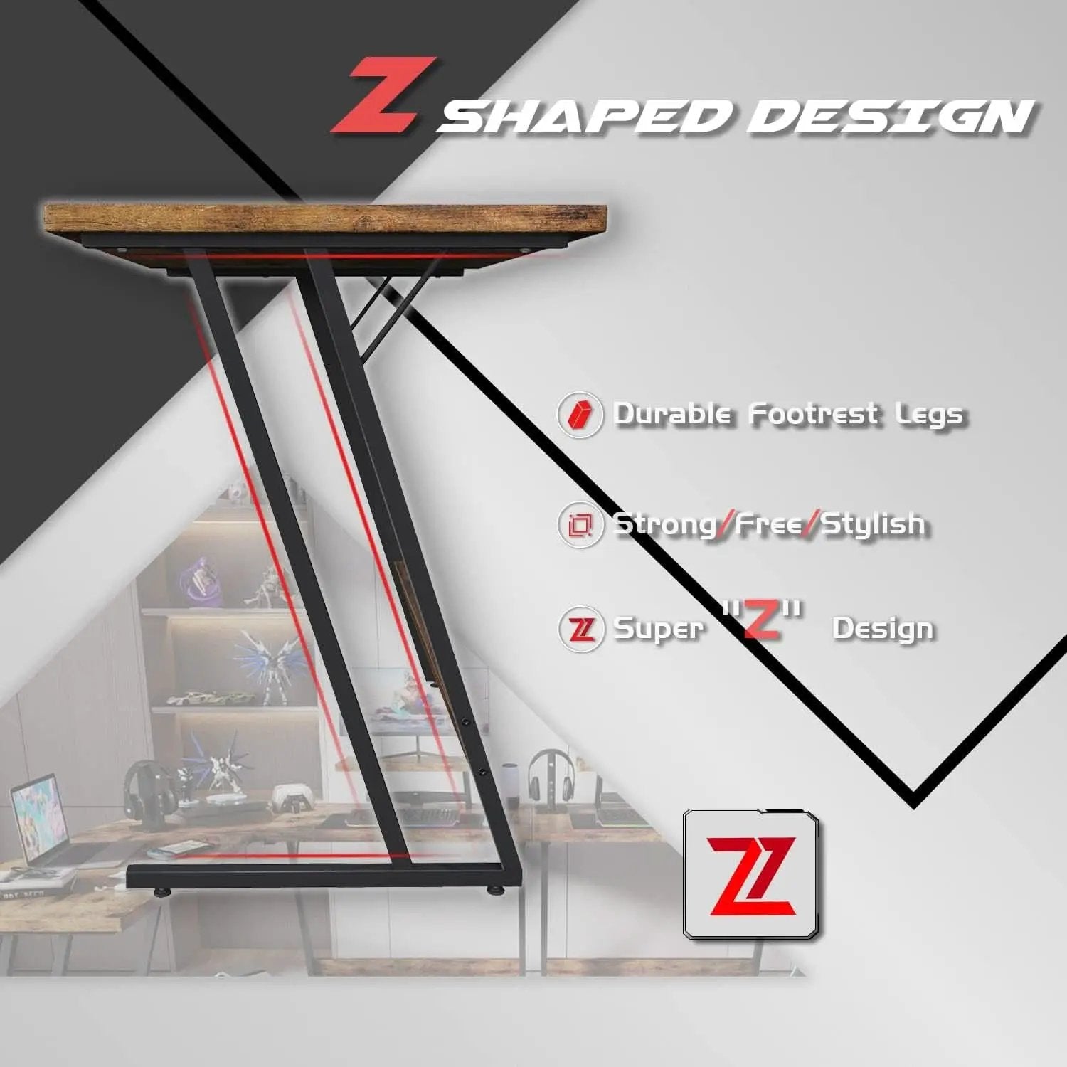 L Shaped Gaming Desk 51 Inch With Monitor Riser Brown from PriceLows™