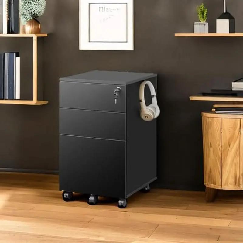 3 Drawer Lockable File Cabinet Under Desk Rolling Black Fits Letter Legal A4 Folders from PriceLows™