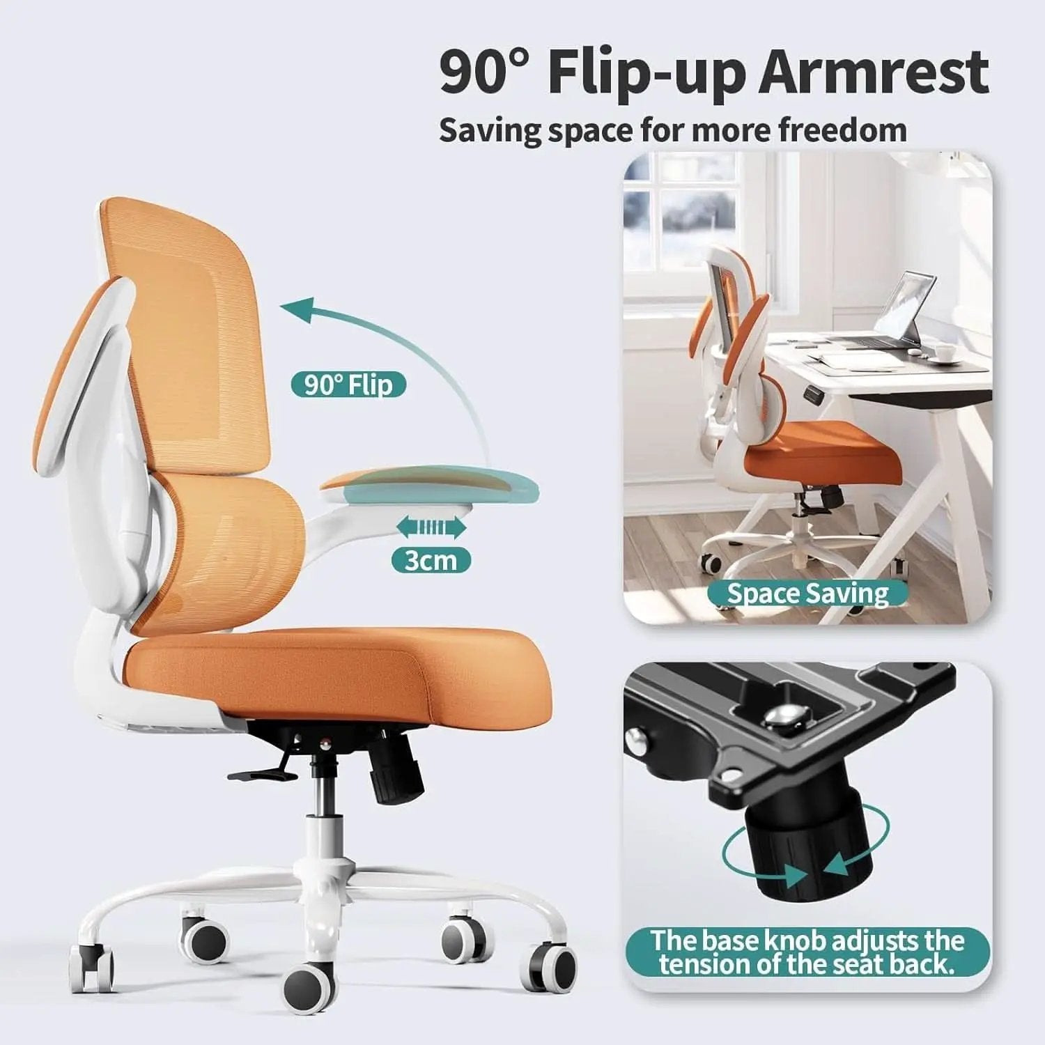 Ergonomic Office Chair With Adjustable Lumbar Support Orange Mesh Desk Chair from PriceLows™