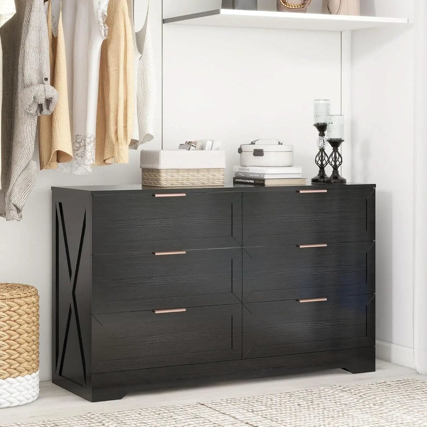 Contemporary Black 6 Drawer Dresser With SoftClosing from PriceLows™