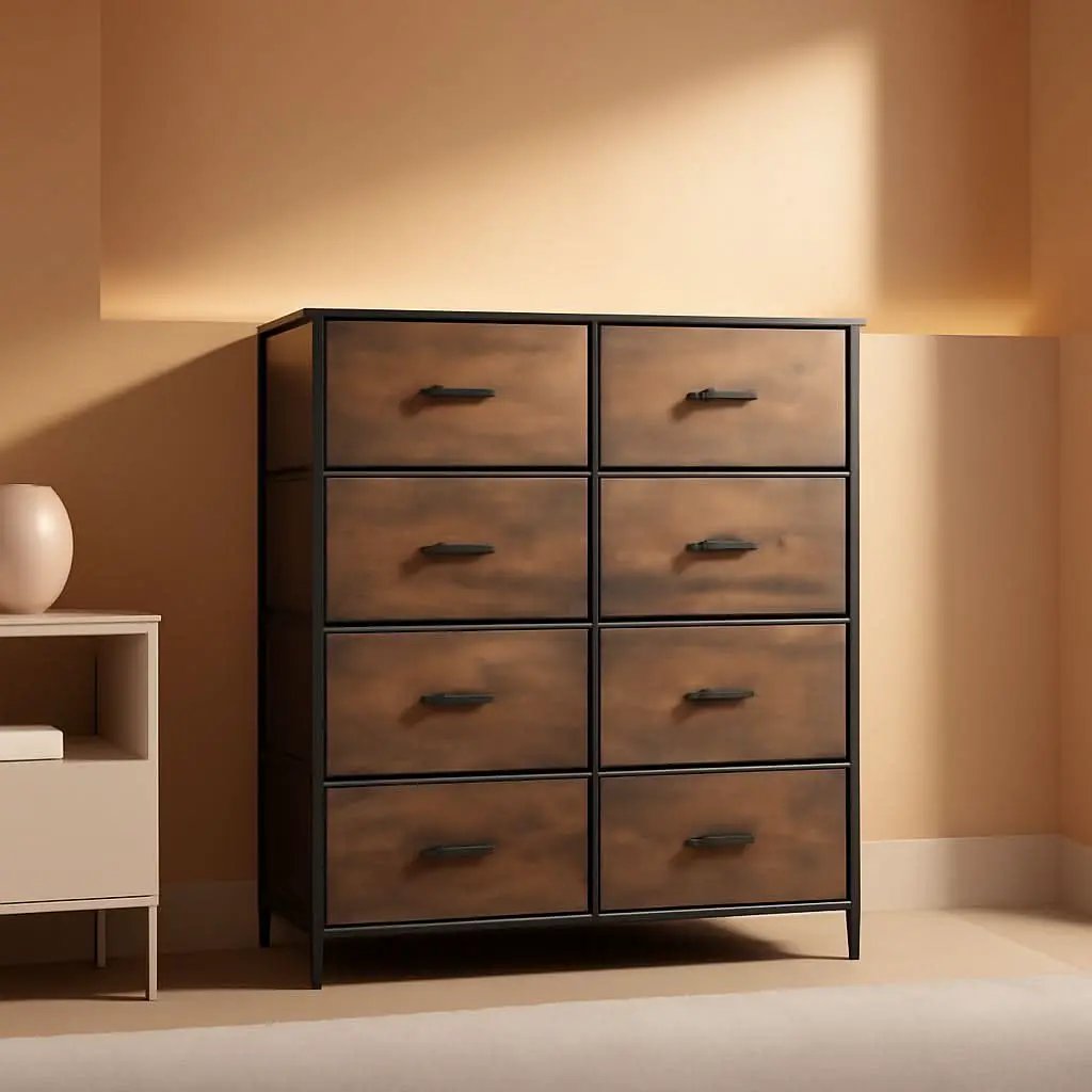 8 Drawer Fabric Storage Tower Rustic Brown For Bedroom from PriceLows™