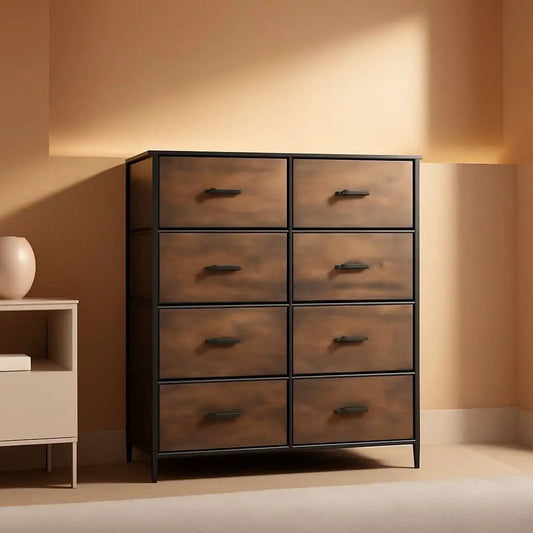 8 Drawer Fabric Storage Tower Rustic Brown For Bedroom from PriceLows™