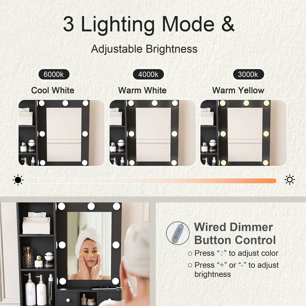 Vanity Table | LED Mirror | Power Outlet | Includes Stool