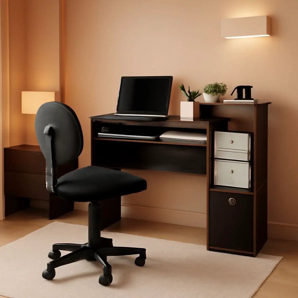 Amber Pine Black Econ Writing Desk With Keyboard Tray from PriceLows™