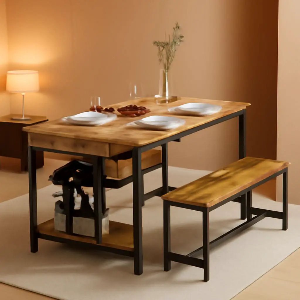 Rustic Dining Table Set For 4 To 6 With Storage Drawer from PriceLows™