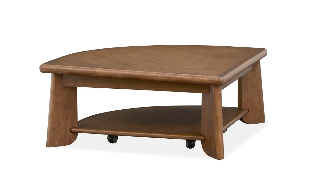 Tanner Pie Shaped Lift Top Cocktail Table With Casters | 38 x 38 x 16.5 in | Veneer & Wood | Tawny Brown