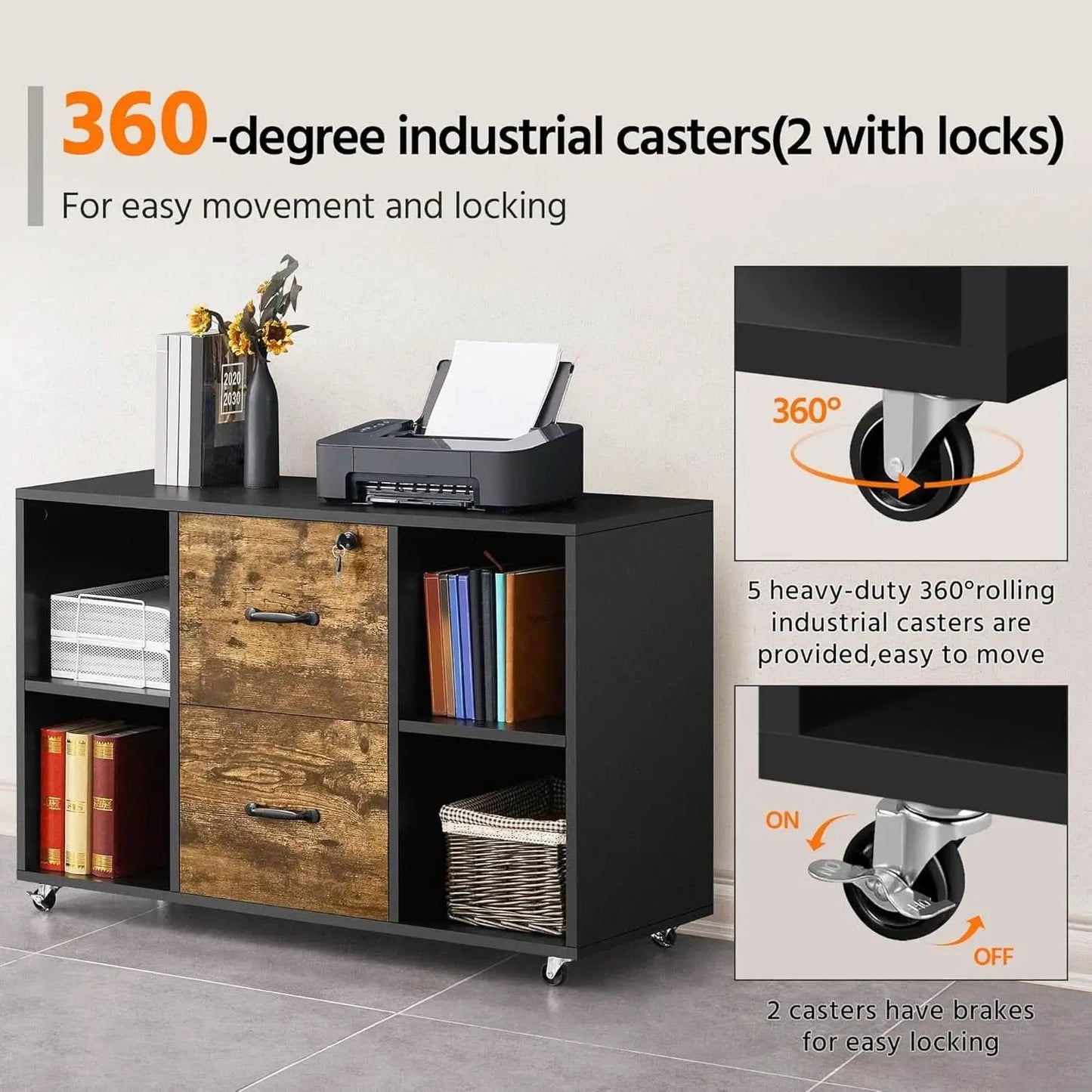 Lateral Filing Cabinet 2 Drawers 4 Open Compartments Black from PriceLows™