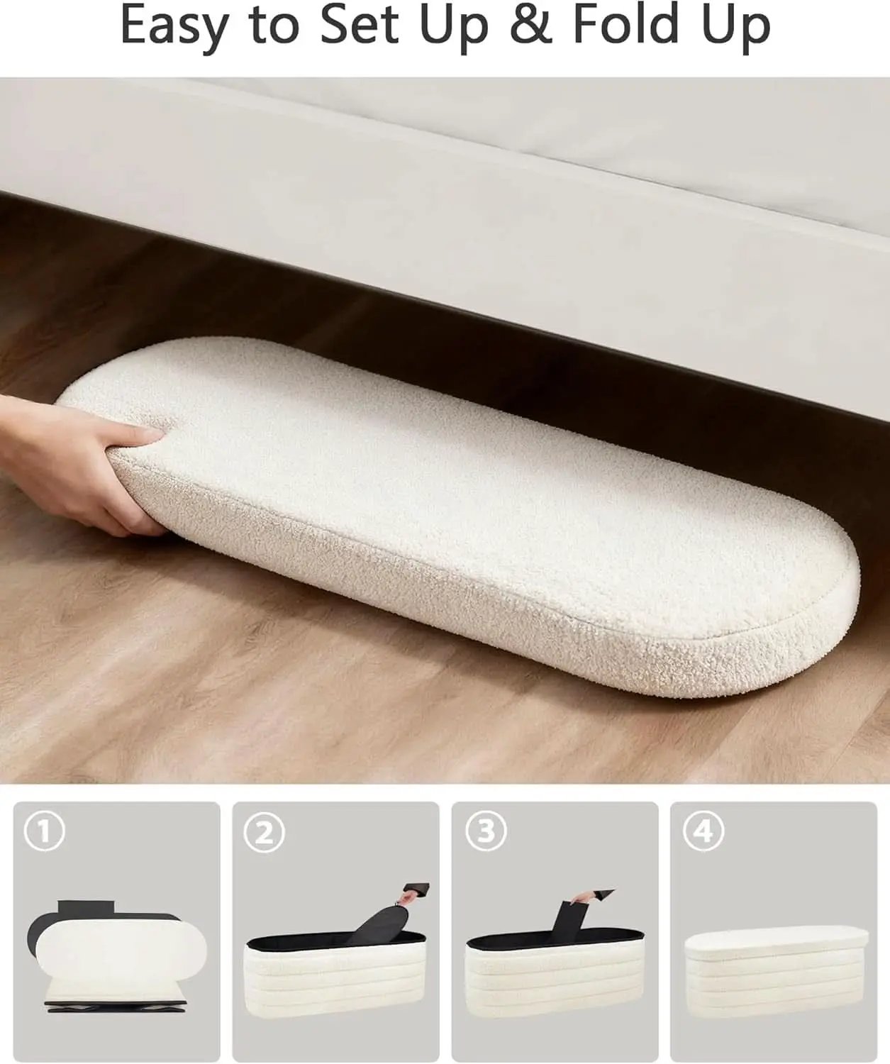 43 Inch SherpaWhite Upholstered Storage Ottoman Bench from PriceLows™
