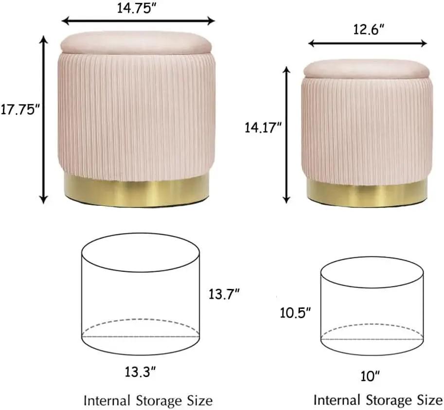 Bubblegum Pink Velvet Circular Ottoman With Storage from PriceLows™