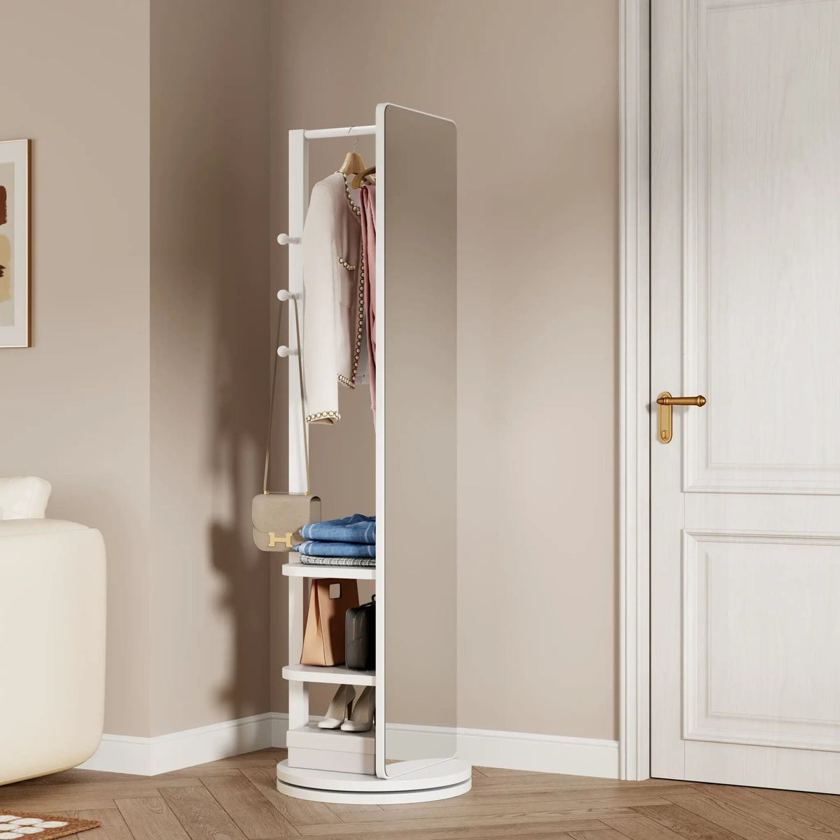 Full Length Mirror | 360 Rotation Design | Solid Wood Rack