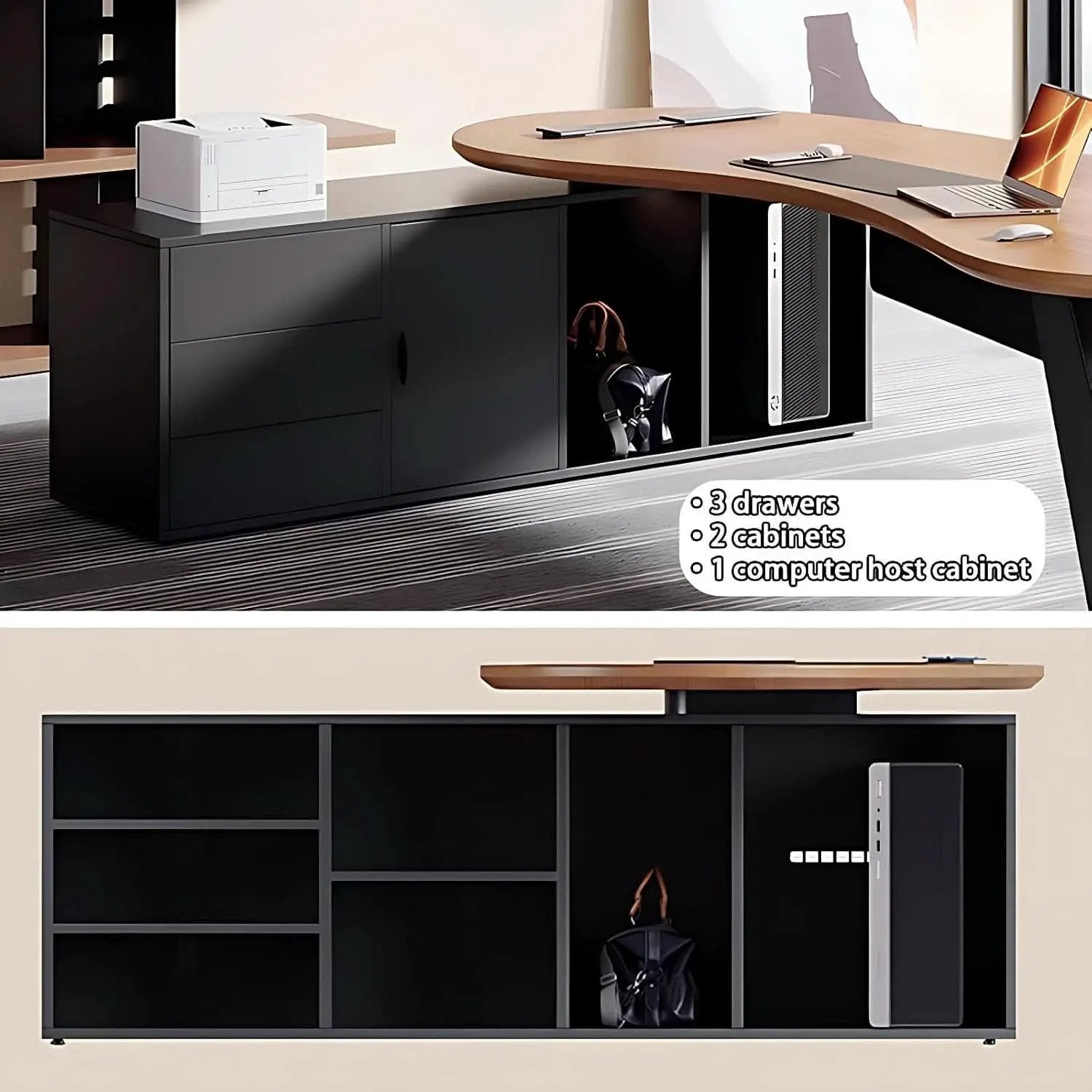 L Shaped Desk With Solid Wood 80 Inch Executive Work space Desk from PriceLows™