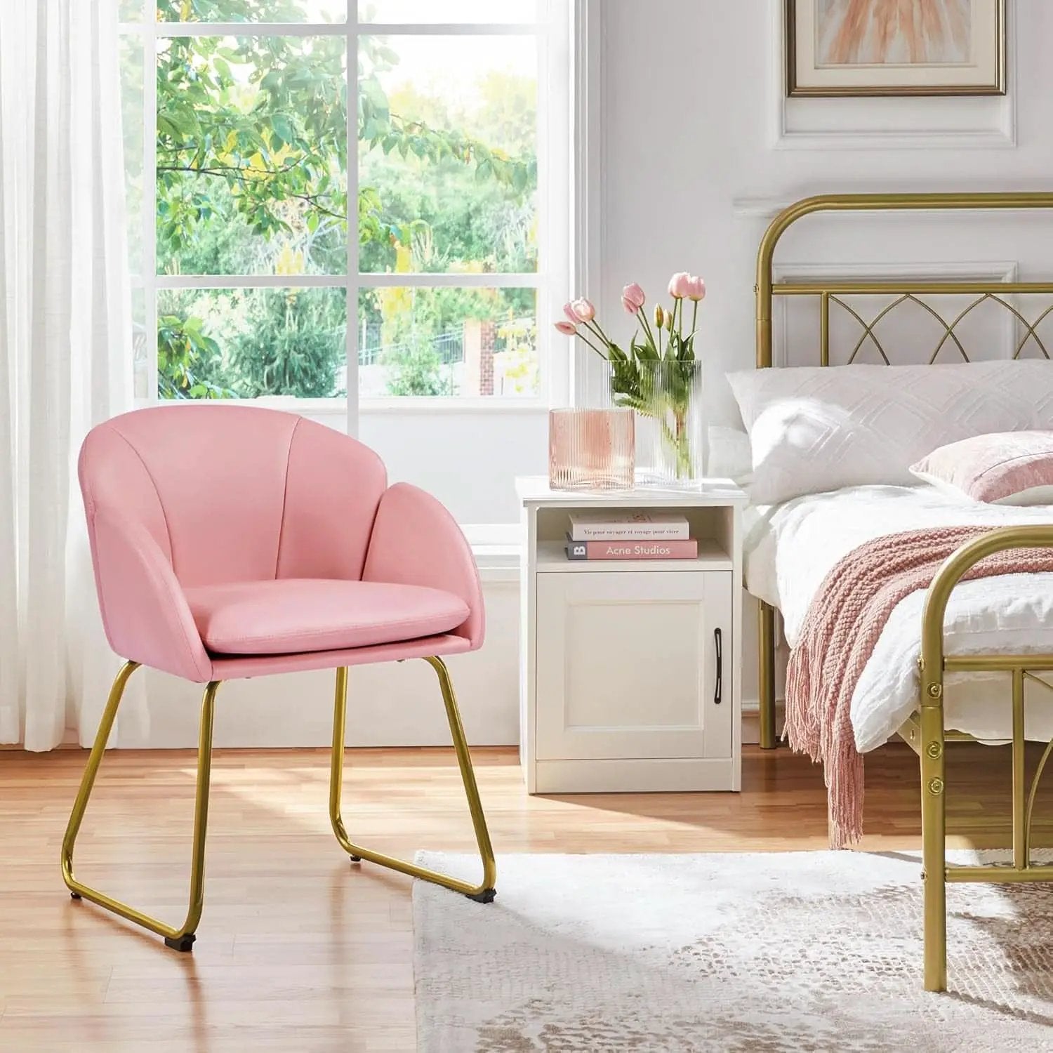 Modern PU Leather Armchair Flower With Golden Legs Pink from PriceLows™