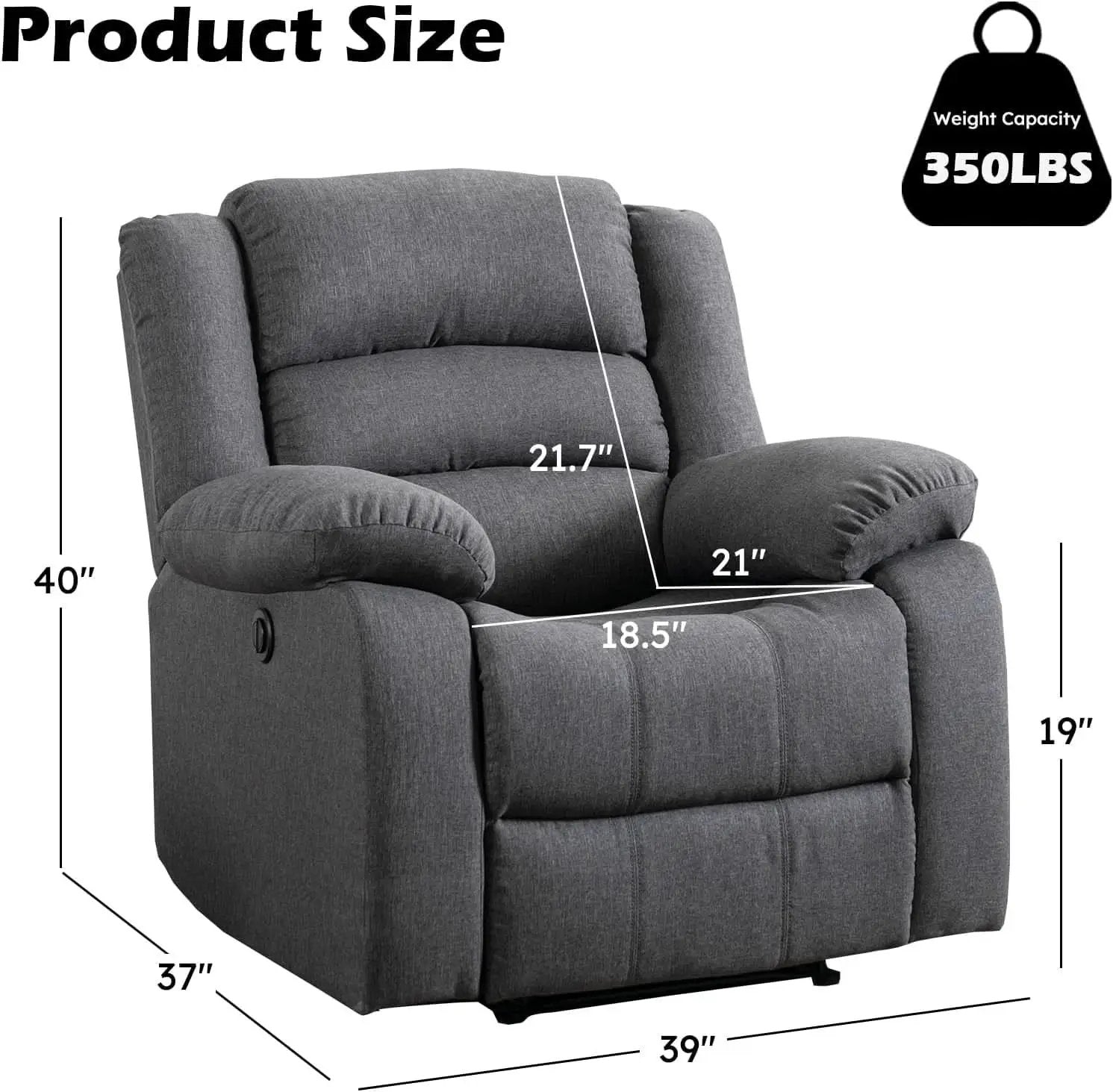 Oversized Grey Electric Recliner Chair For Living Room from PriceLows™