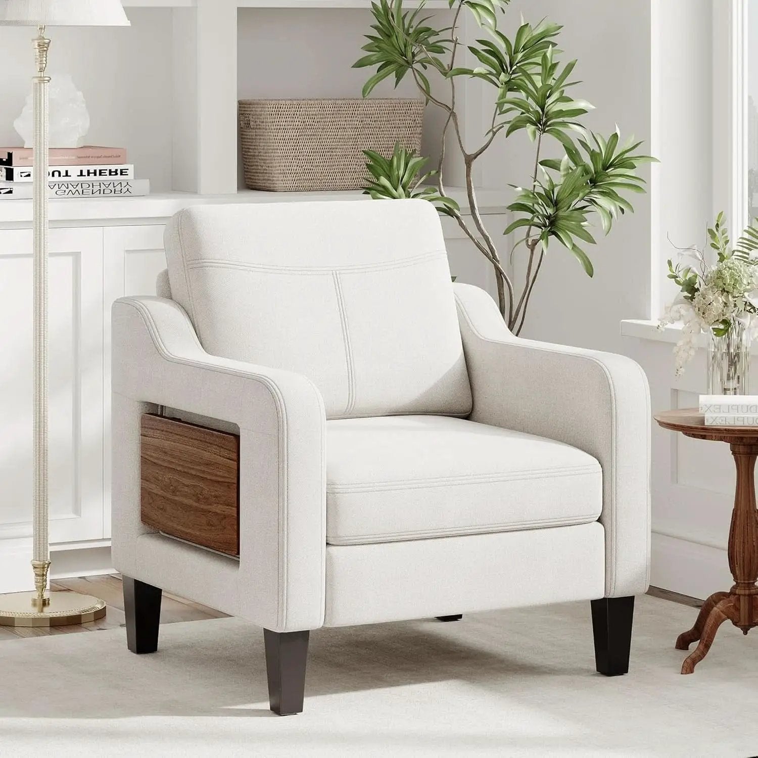 Beige Upholstered Accent Chair Foldable Table Home from PriceLows™