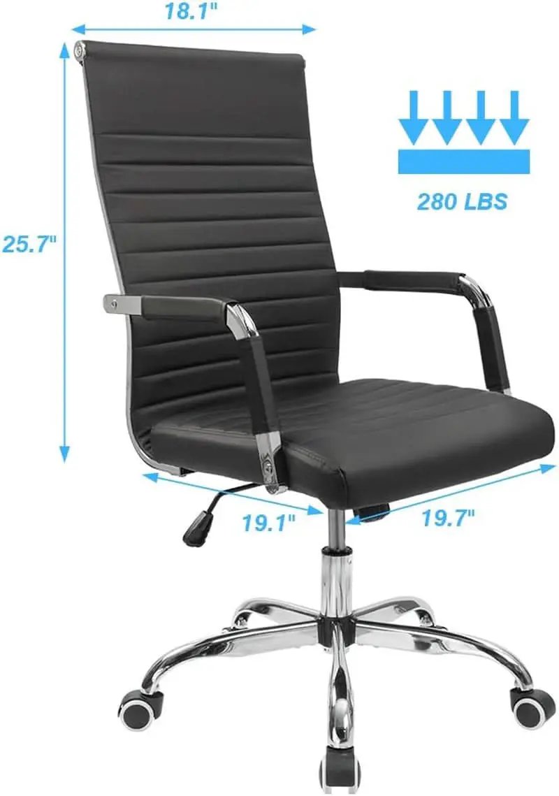 Ribbed Mid Back PU Leather Desk Chair Adjustable Black from PriceLows™