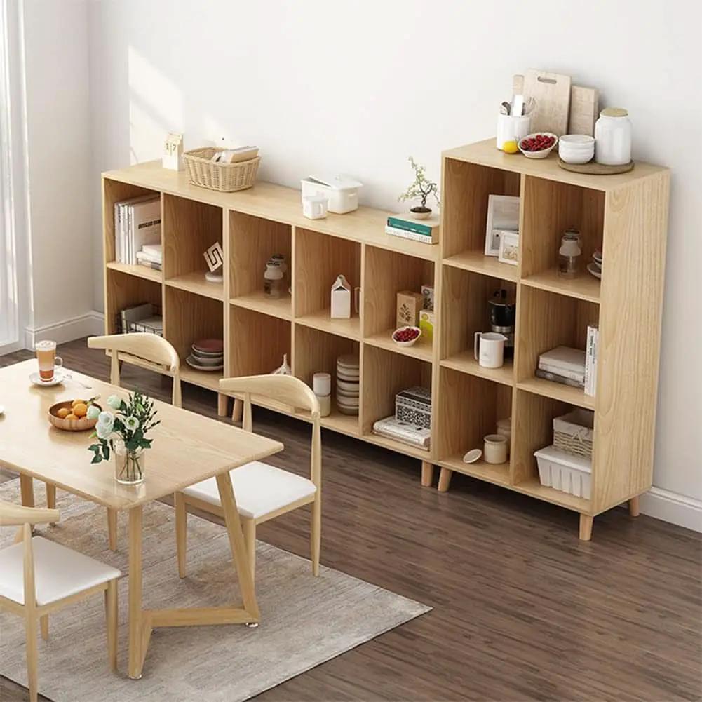 Open Cube Low Bookcase 3 Tier Freestanding Oak Finish from PriceLows™