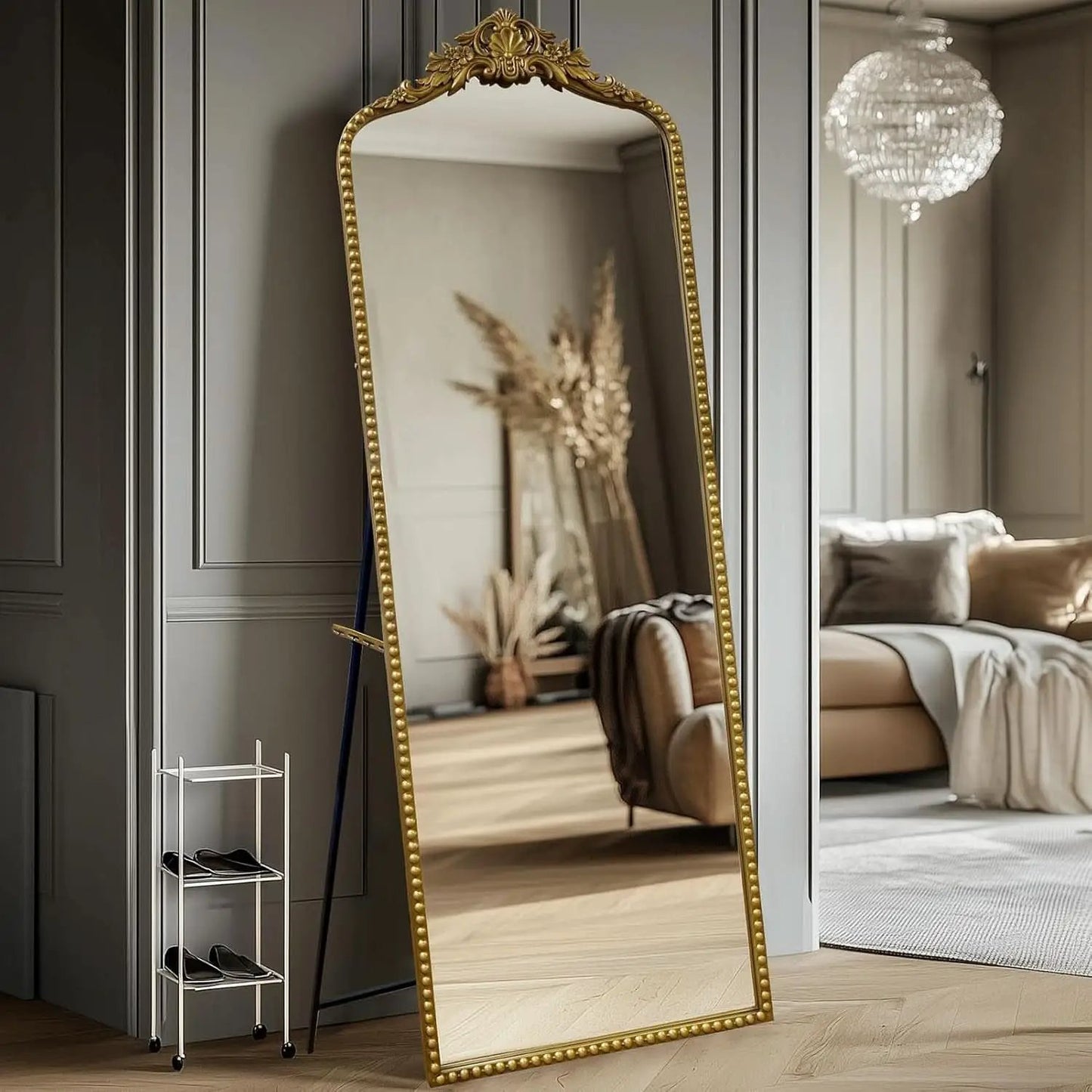 65 Inch Gold Baroque Full Length Floor Mirror Ornate Antique from PriceLows™