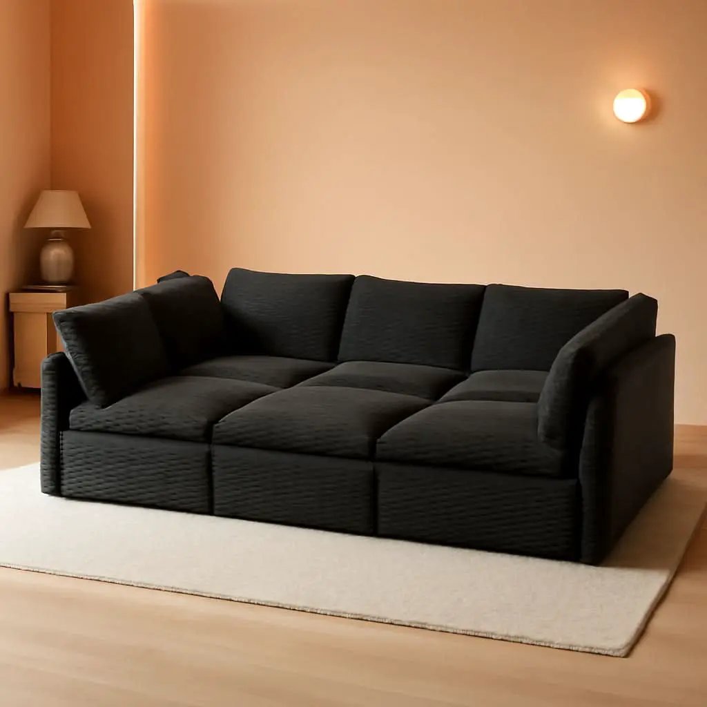 Modular Sectional Sofa Black Corduroy Convertible Sleeper from PriceLows™