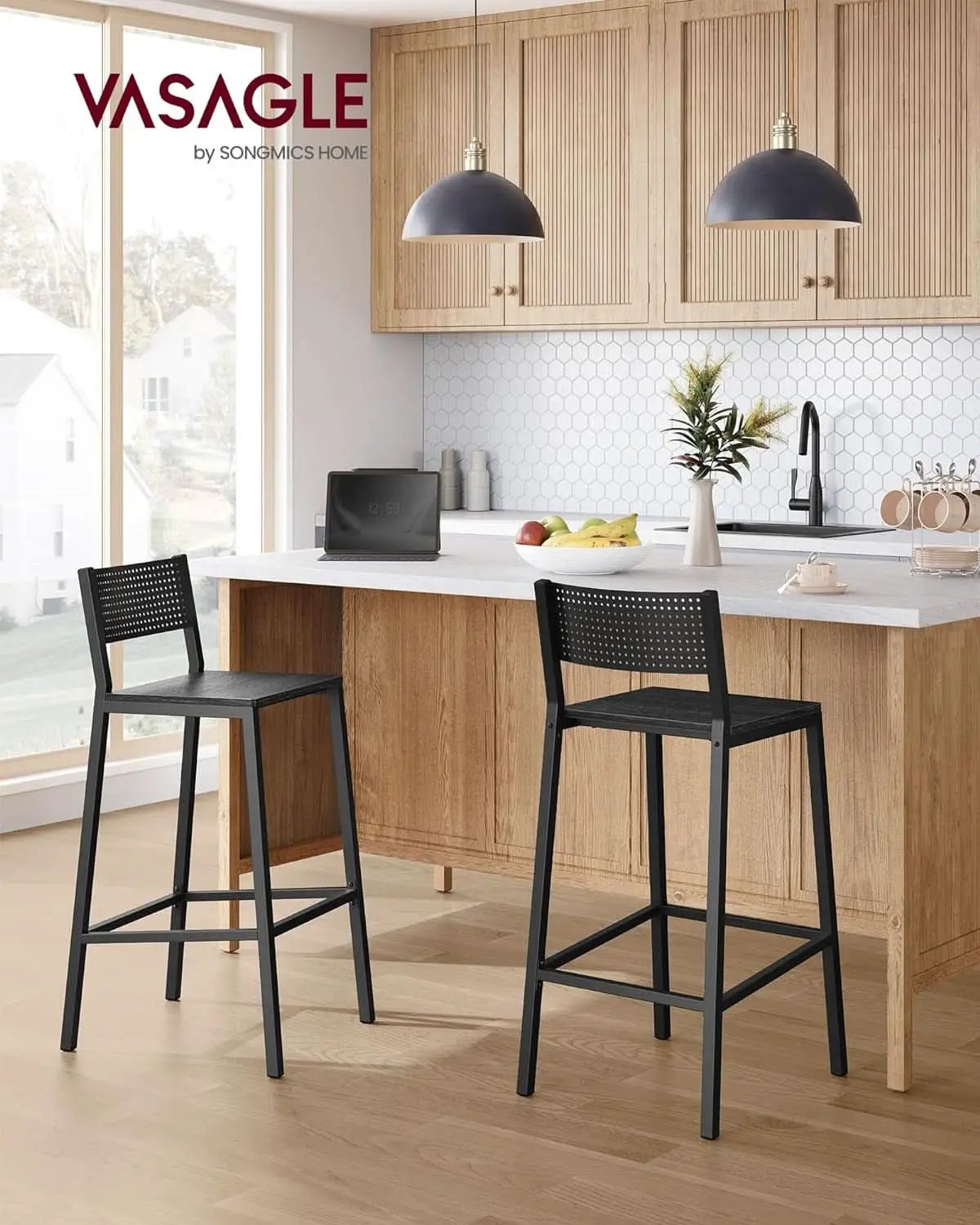 Industrial Charcoal Gray Bar Stools Set Of 2 for Kitchen from PriceLows™
