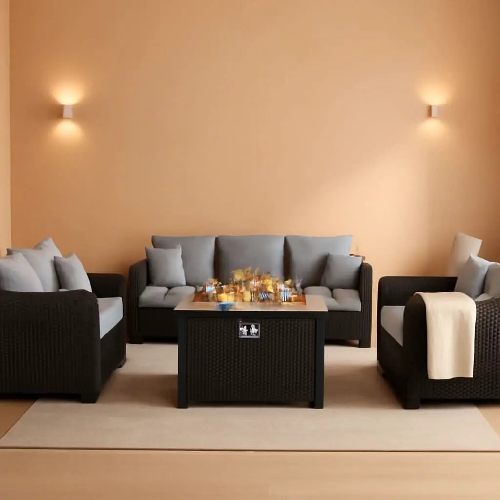 5-Piece Outdoor Patio Furniture Set With 60000 BTU Fire Pit Light Grey from PriceLows™