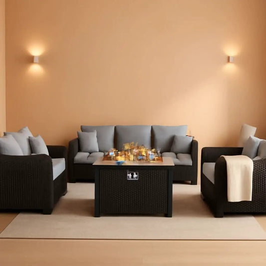 5-Piece Outdoor Patio Furniture Set With 60000 BTU Fire Pit Light Grey from PriceLows™