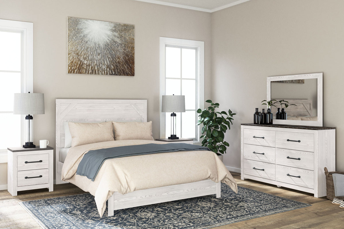 Gerridan Two Drawer Night Stand Accent Nightstand | 21.69 x 15.59 x 24.72 in | Engineered Wood & Linen | White / Gray