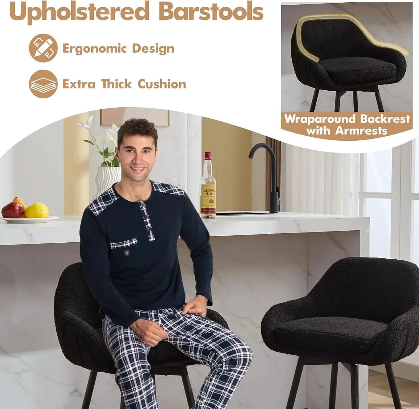Modern Swivel Bar Stools Set of Two Comfortable Design from PriceLows™
